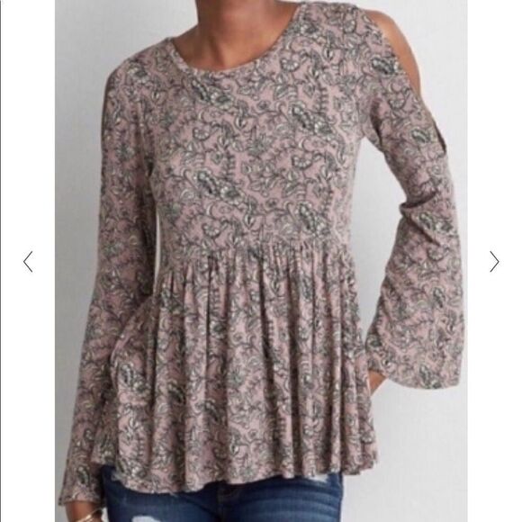 American Eagle soft & sexy mauve floral long sleeve blouse size small - Picture 1 of 8